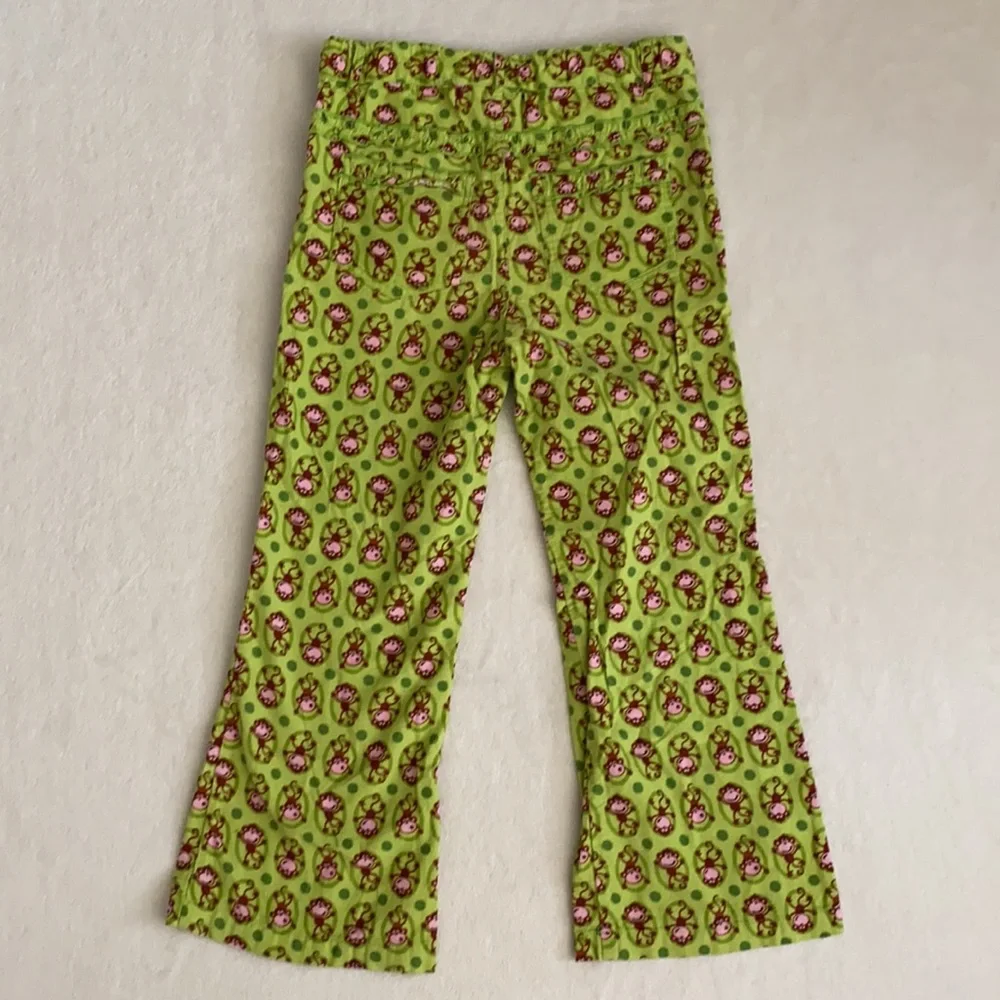CR Kids | Lightweight Corduroy Wide Leg Monkey Print Pants Green/Brown/Pink (5)